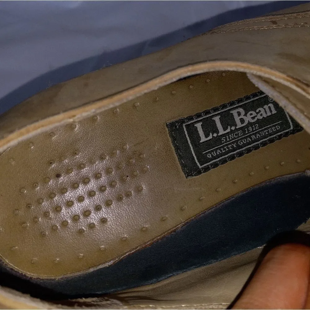 LL Bean Oxford Shoes Beige Leather Suede Vibram 12